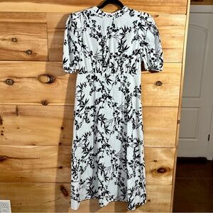 NWT Zara Black&White Floral Long 100% Cotton Open-Back XL Dress Feminine Empire